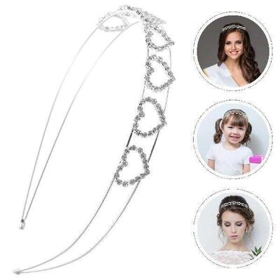 Rhinestone Headbands Heart Shaped Elastic Silver Cupid Love