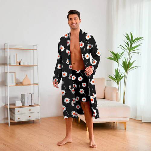 Men's Beige & Black Double-G Pattern 2-Piece Pajama Set -