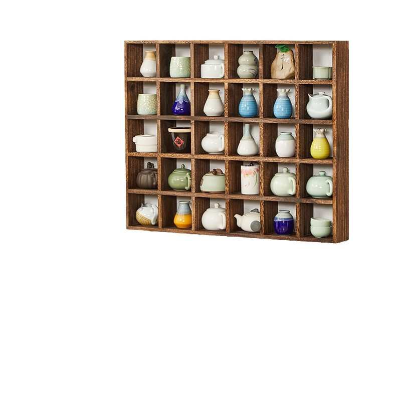 博古架实木新中式客厅隔断挂墙多宝阁置物架摆件壁挂式茶具架现代