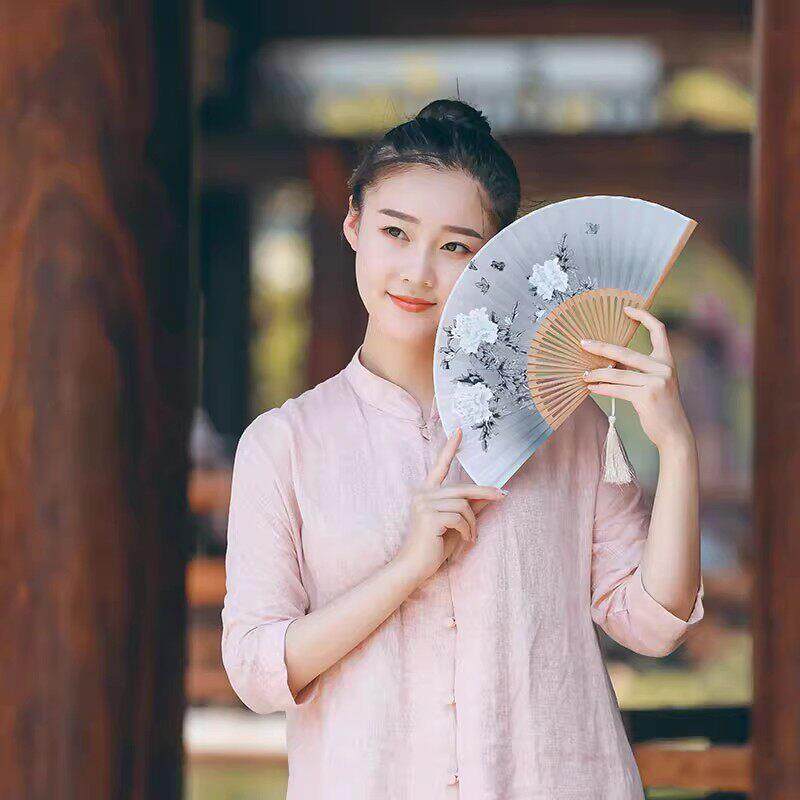 王兴吉扇子绢舞扇子古风中国花扇子女折扇绢绢面礼品扇子