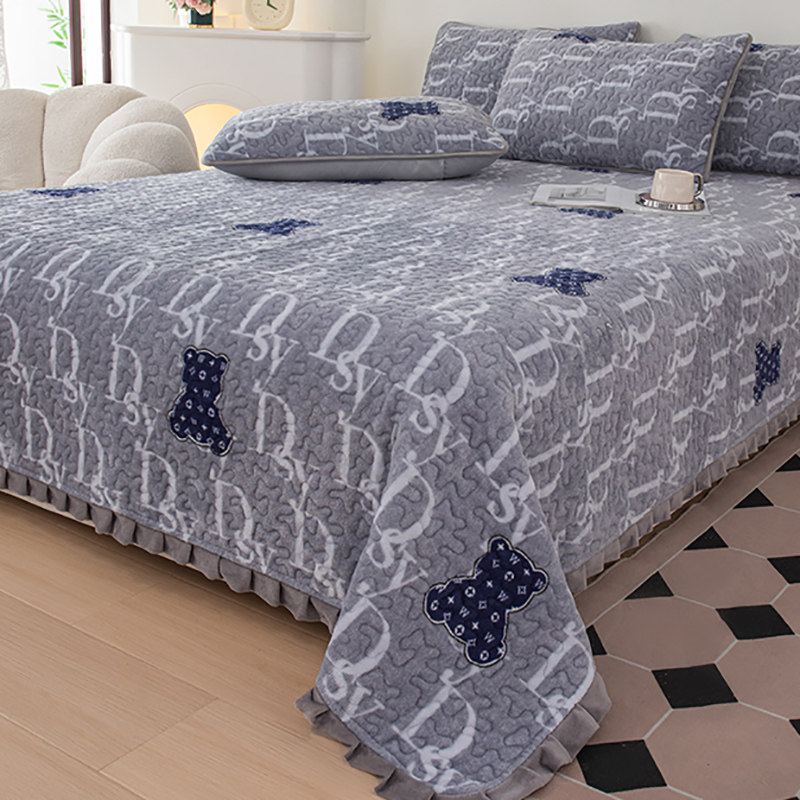 冬季加厚牛奶绒夹棉床盖单件加绒法兰珊瑚绒榻榻米床单人沙发盖毯