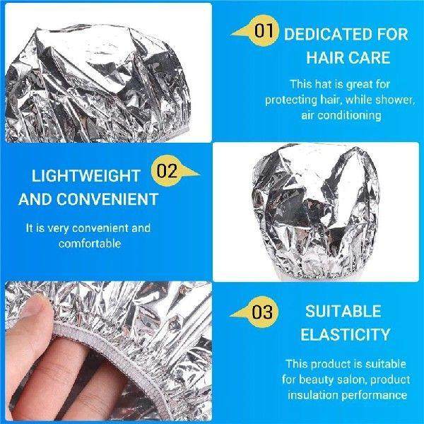AUAU-Shower Cap Heat Insulation Aluminum Foil Hat Elastic