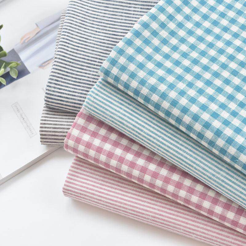 出口纯棉色织棉麻先染条纹格子面料衣服裙子童装手工DIY