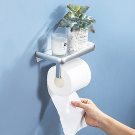 浴室卫生间厕所纸巾架免打孔太空铝手机抽纸卷纸架创意壁挂式免钉