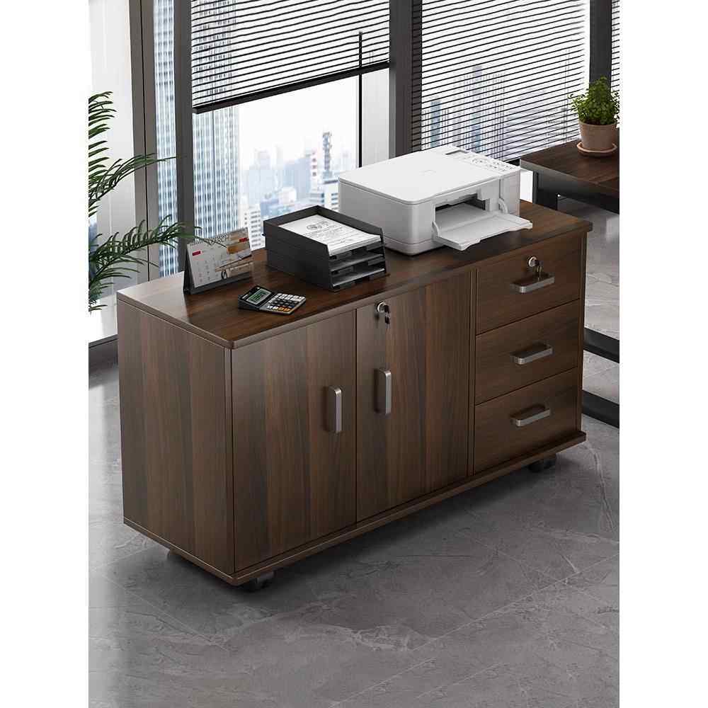 文件柜办公室木质带锁小柜子移动收纳柜抽屉柜带轮桌下储物柜矮柜