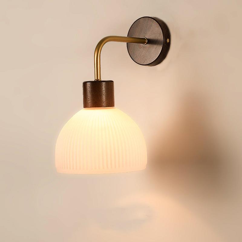 跨镜新中式胡桃木色实木卧室床头壁灯简约现代过道装饰玻璃壁灯具