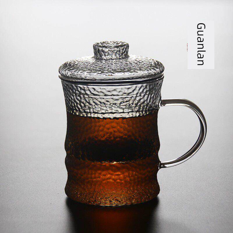 有盖锤打玻璃茶杯,加厚分茶杯,家用过滤杯,男女办公水杯