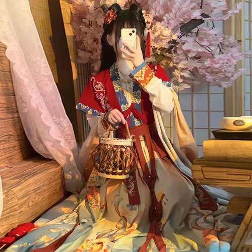 原创汉服女唐制褙子交领短衫褶裙改良春夏日常绶带超仙班服聚会秋