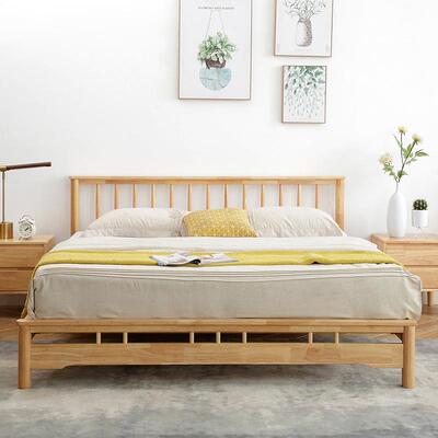 北欧风格竖琴床全实木卧室家具现代简约实木床实木低箱床