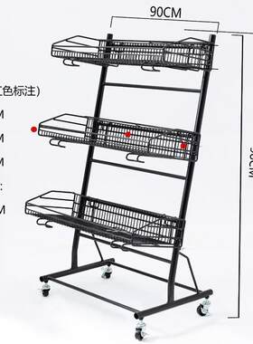 超市促销台水果货架创意小型三层端头便利店陈列展示架可移动带轮