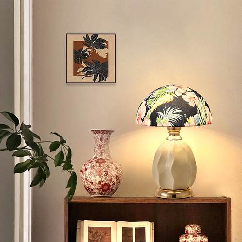 新中式陶瓷台灯卧室床头灯复古轻奢高级感禅意国风书房蘑菇小夜灯