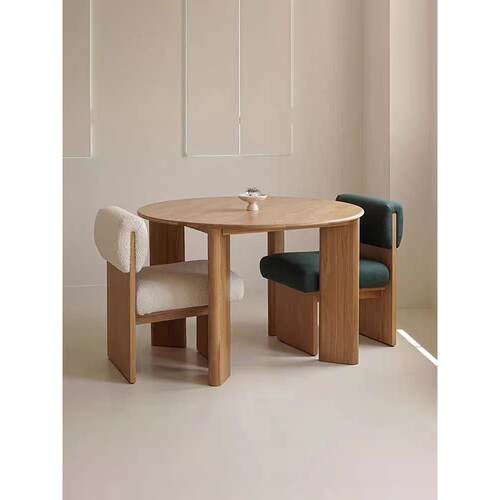 Wabi-Sabi风格实木圆桌灰木家庭餐桌设计师简单的办公桌原木风格