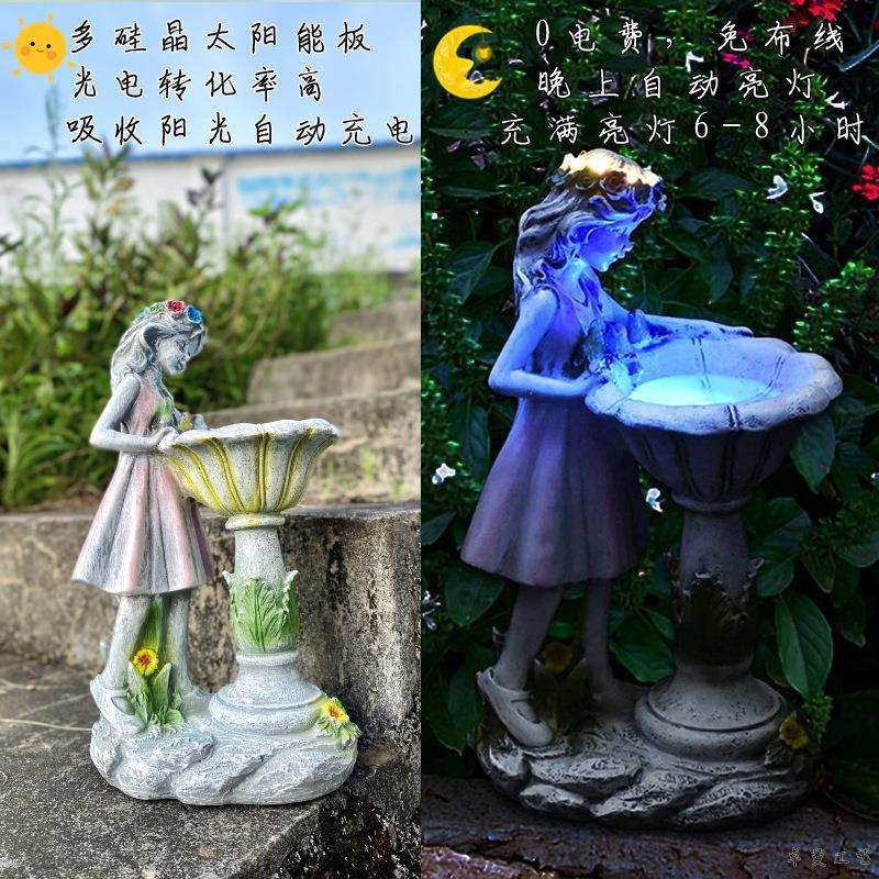 跨境户外花园装饰摆件天使雕塑花仙子人物太阳能庭院树脂摆件
