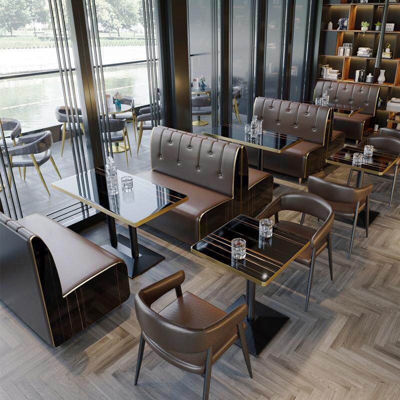 清吧茶餐厅卡座沙发烧烤店餐厅长桌咖啡厅甜品汉堡奶茶店桌椅组合