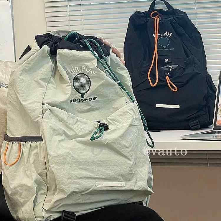 日本进口抽绳羽毛球包包双肩包运动登山爬山骑行学生书包网球包