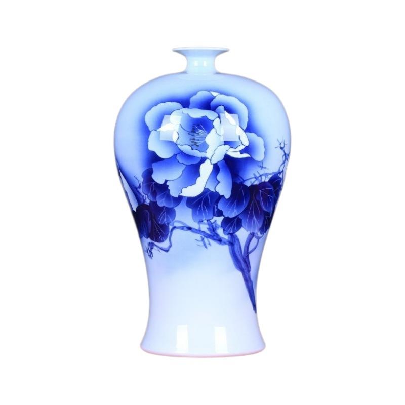 陶瓷工艺品大师手绘青花瓷釉下彩山水荷花梅瓶家居收藏装饰柜摆件