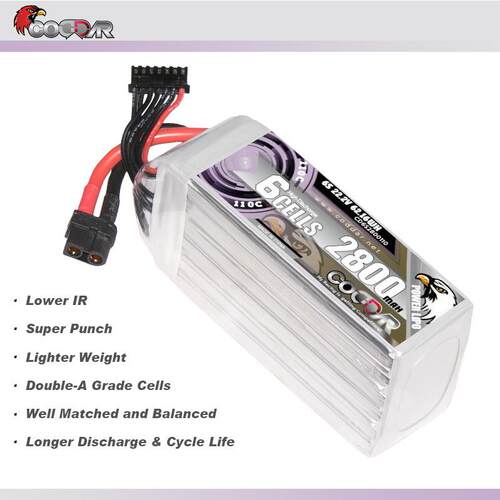 鹰氪CODDAR 2800MAH 6S 22.2V 110C航模四轴固定翼穿越机远航8寸