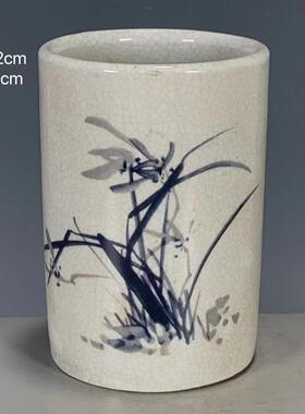 古玩古董瓷器收藏 清代光绪年制开片粉彩笔筒文房器摆件