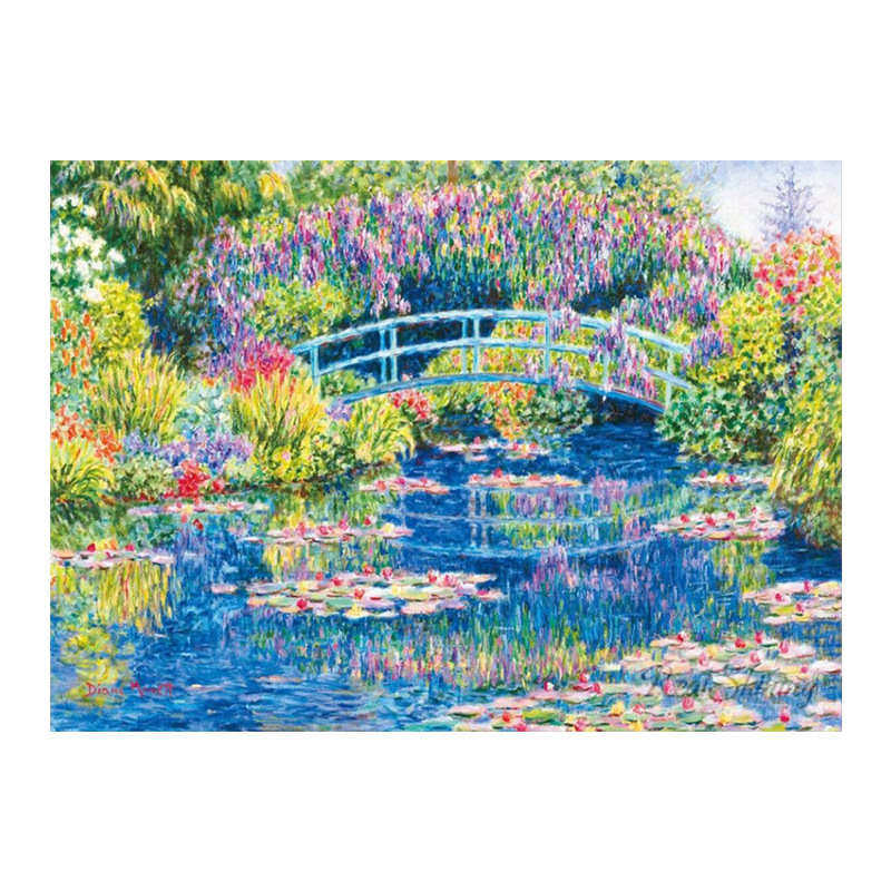 荷塘荷花小桥风景 抽象油画diy钻石画新品点钻石贴画十字绣钻石绣