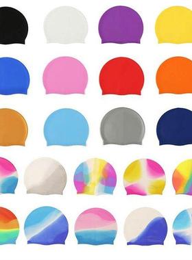 men women Silicone Swimming cap 新款单色硅胶泳帽黑蓝白银粉