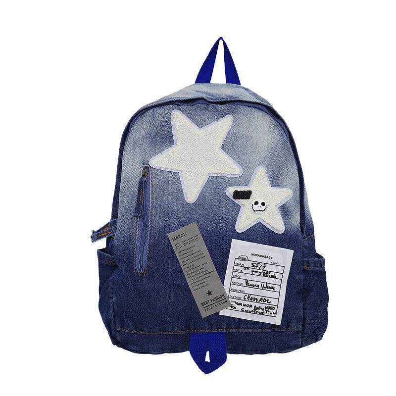 双肩包大学生渐变牛仔双肩背包