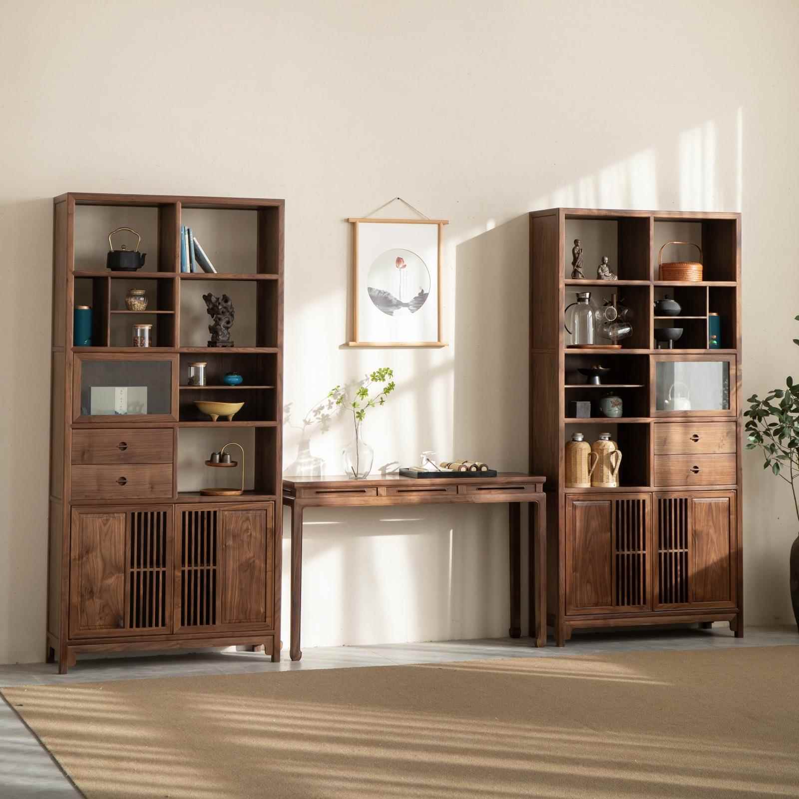 展柜胡黑木书架新中式博古架收示纳柜茶室置物架老榆木MSJ桃实木