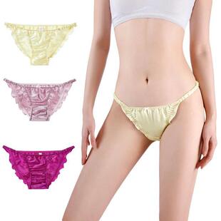 Women Thin Belt Sexy Luxury Real Silk Briefs Seamless Soft P