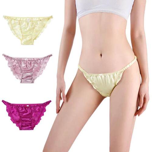 Women Thin Belt Sexy Luxury Real Silk Briefs Seamless Soft P