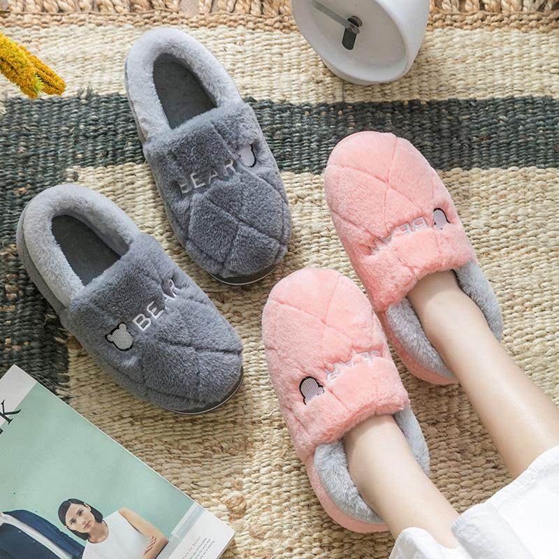 冬天包跟室内家用厚底棉拖鞋女居家拖鞋绒面圆头鞋子毛毛拖鞋