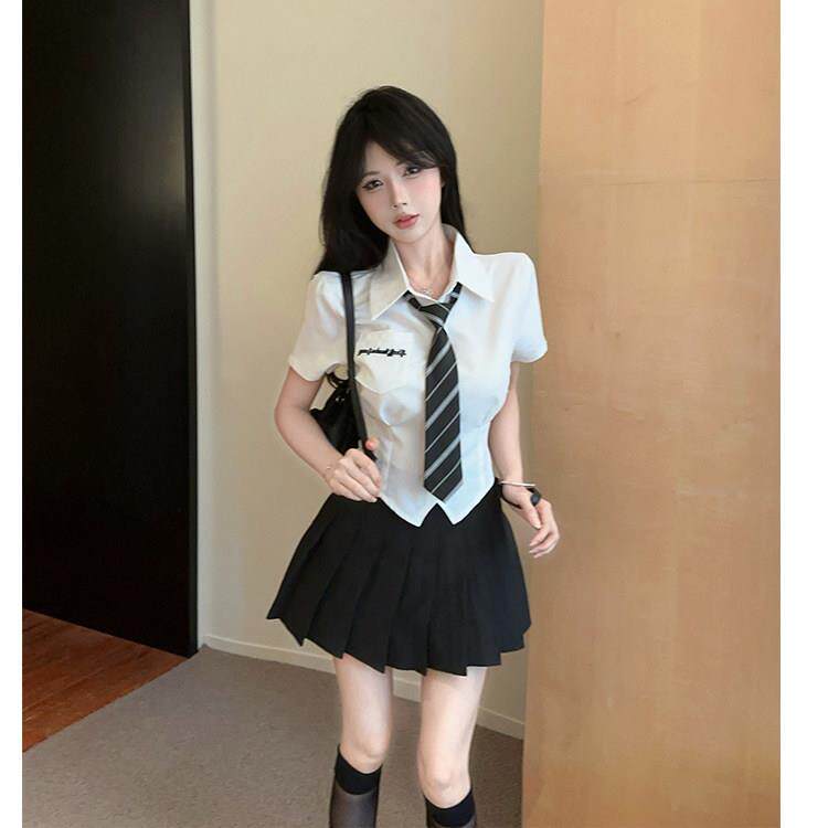 夏季公主服制服衬衫百褶裙套装女采耳按摩足浴技师工作服
