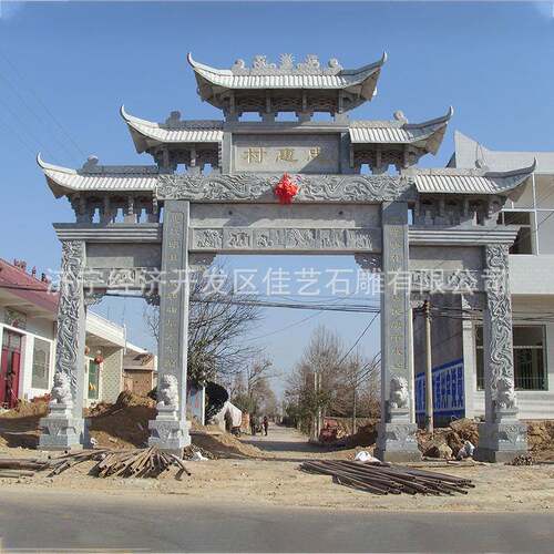 石牌坊加工大型石牌楼村口花岗岩三门广场石门楼中式青石牌坊厂家