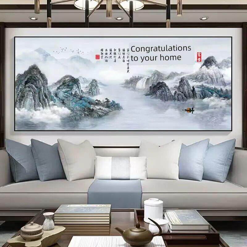 嘉禾万世兴客厅挂画中庭沙发背景墙壁画新中式大气铝合金水晶瓷挂