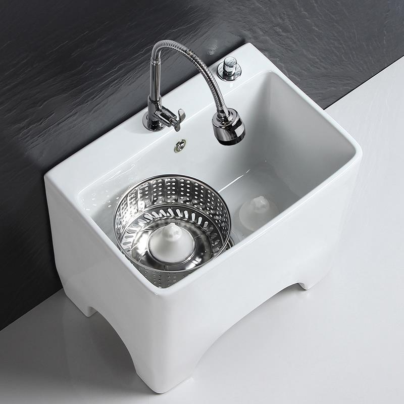 陶瓷拖把池方形阳台拖布池墩布池双驱动地拖盆旋转拖把桶侧排污大