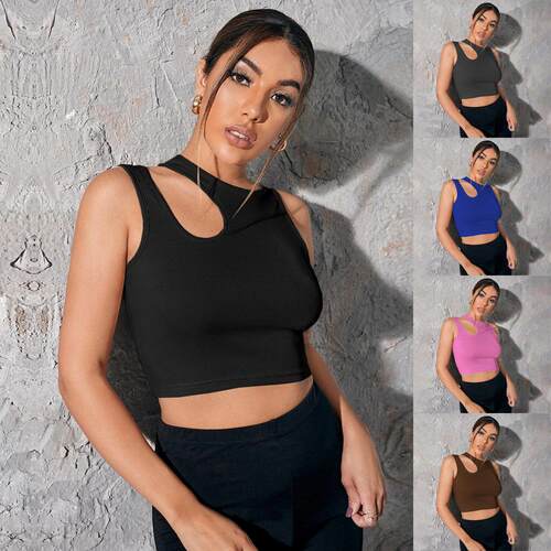 Women's sleeveless sports vest ultra short hollow