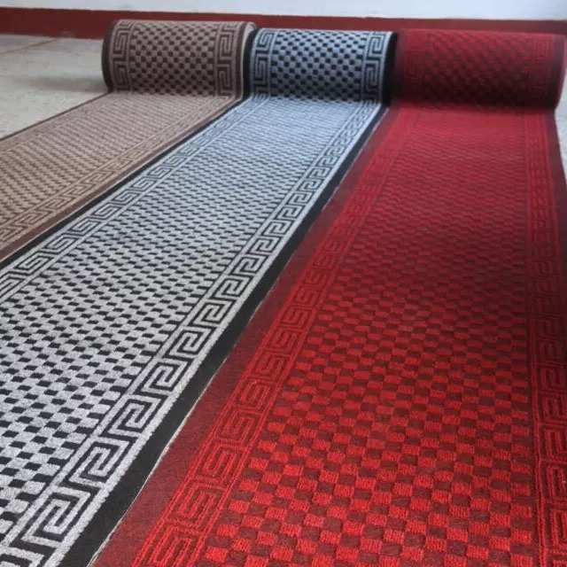 酒店走道防滑门垫走廊地毯pvc提花小方格卷材垫子红色格子地垫