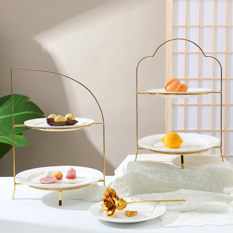 金属蛋糕盘烘培茶歇点心水果婚庆盘西点托盘糕点冷餐欧式双层甜点
