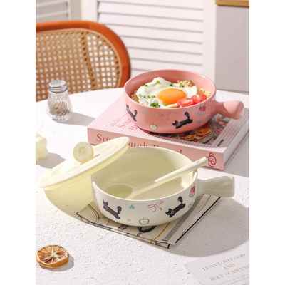 食品级泡面碗宿舍学生可爱猫陶瓷大容量带盖可微波炉高颜值食堂碗
