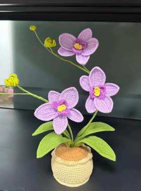 手工编织蝴蝶兰盆栽花朵家居摆件仿真花车载摆件成品