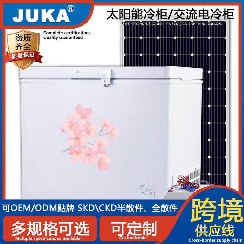 208L太阳能冰箱冷冻冷藏冰柜外贸出口节能环保直流/交流冷柜卧式