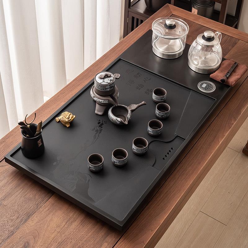 天然乌金石茶盘茶具套装一体石茶台轻奢现代简约石头茶海石盘