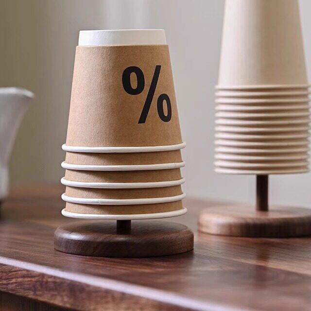 一次性杯子取杯器胡桃木置物架高颜值纸杯架实木取杯架咖啡角布置