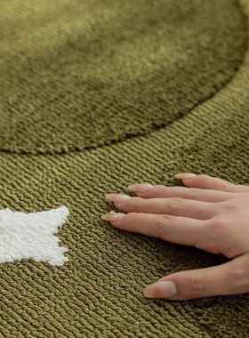 中古计师设复古边绿色客厅地毯现代卧CC026轻奢法式奶油风主床家