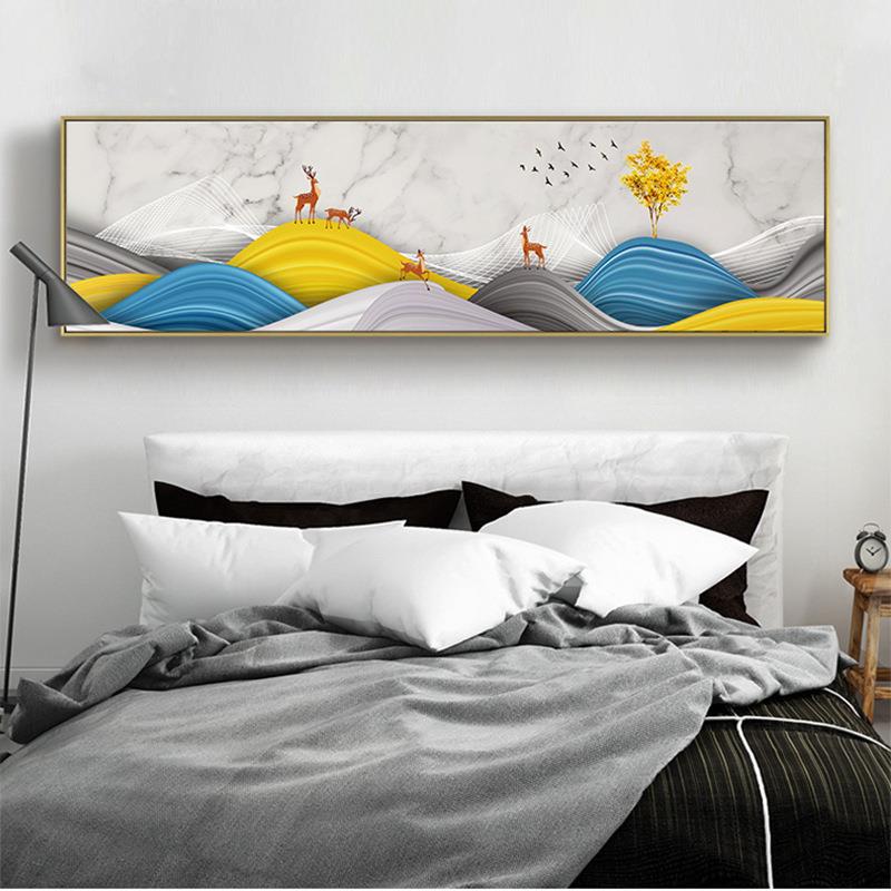 新中式现代艺术抽象麋鹿风景床头晶瓷客厅餐厅烤瓷装饰画
