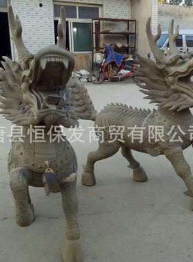 厂家纯铜麒麟摆件高度60公分1米铜麒麟雕塑酒店门口摆设