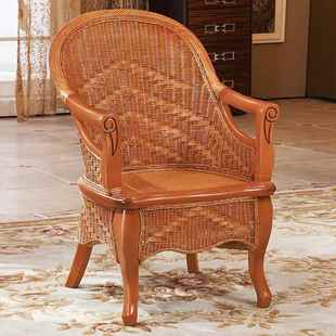 新款 实木藤编高背 天然真藤藤椅阳台单人滕靠椅家用老人靠背椅老式