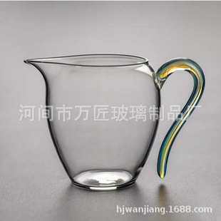 高端透明手工吹制透明耐热玻璃公道杯分茶器茶海 日式 金丝把公杯