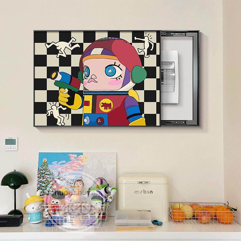 卡通人物电表箱装饰画餐厅配电箱多巴胺壁画电闸盒弱电箱遮挡挂画,家居饰品,现代装饰画,淘宝优惠券,粉丝福利购,淘宝优惠卷