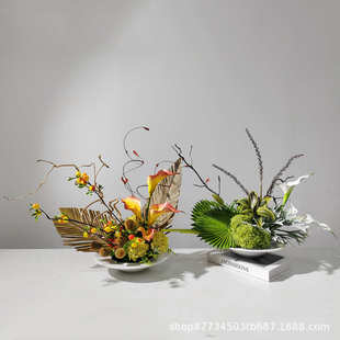 仿真花艺酒店餐厅会所桌面茶几高端摆花装饰桌花盆栽造景软装摆件