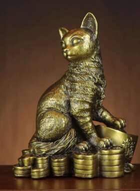 杨铜记0072铜居猫摆铜猫元宝猫办公室铜猫摆件件家财猫