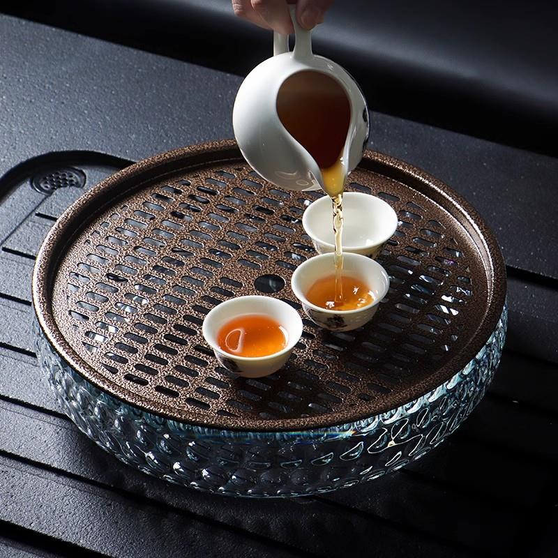简约小型沥水茶盘盘圆形复古茶盘家用功夫茶办公室中式茶具托盘